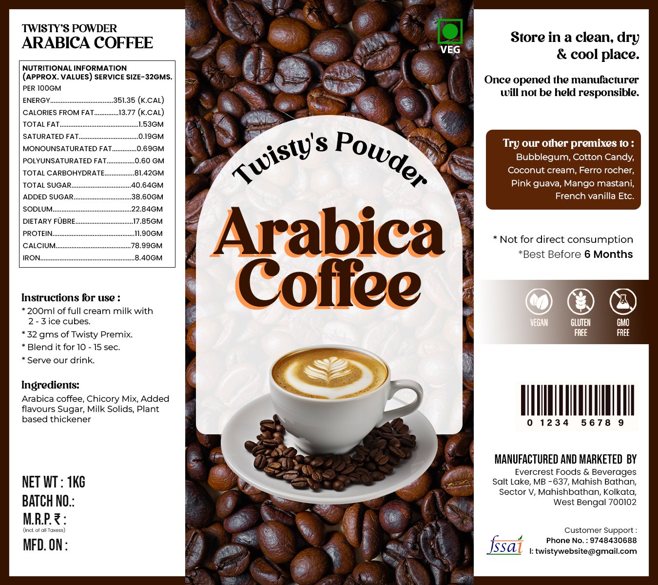 Best Arabica Coffee Mix for Bubble Tea – Coffee Milk Tea & Frappes(1Kg)