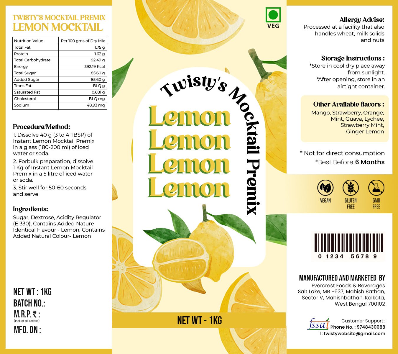 Twisty's Mocktails Premix(Lemon)