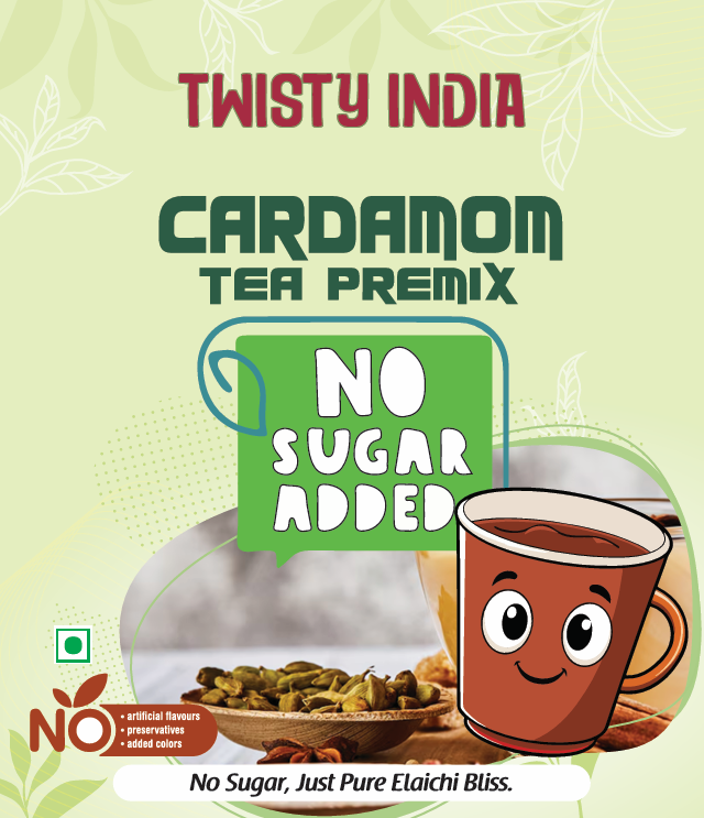 Twisty India Cardamom Tea Premix, Sugar-Free, Traditional Indian Chai Blend (500gram)