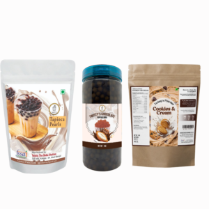 Cookies Mini Boba Kit | Brown Sugar Tapioca Pearls 500g + Cookies & Cream Powder 250g + Chocolate Popping Boba 350g | Bubble Tea Making Kit