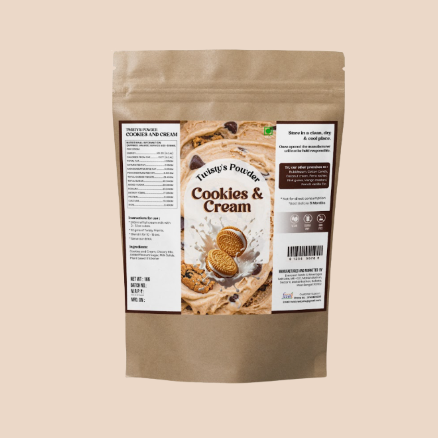 Cookies Mini Boba Kit | Brown Sugar Tapioca Pearls 500g + Cookies & Cream Powder 250g + Chocolate Popping Boba 350g | Bubble Tea Making Kit