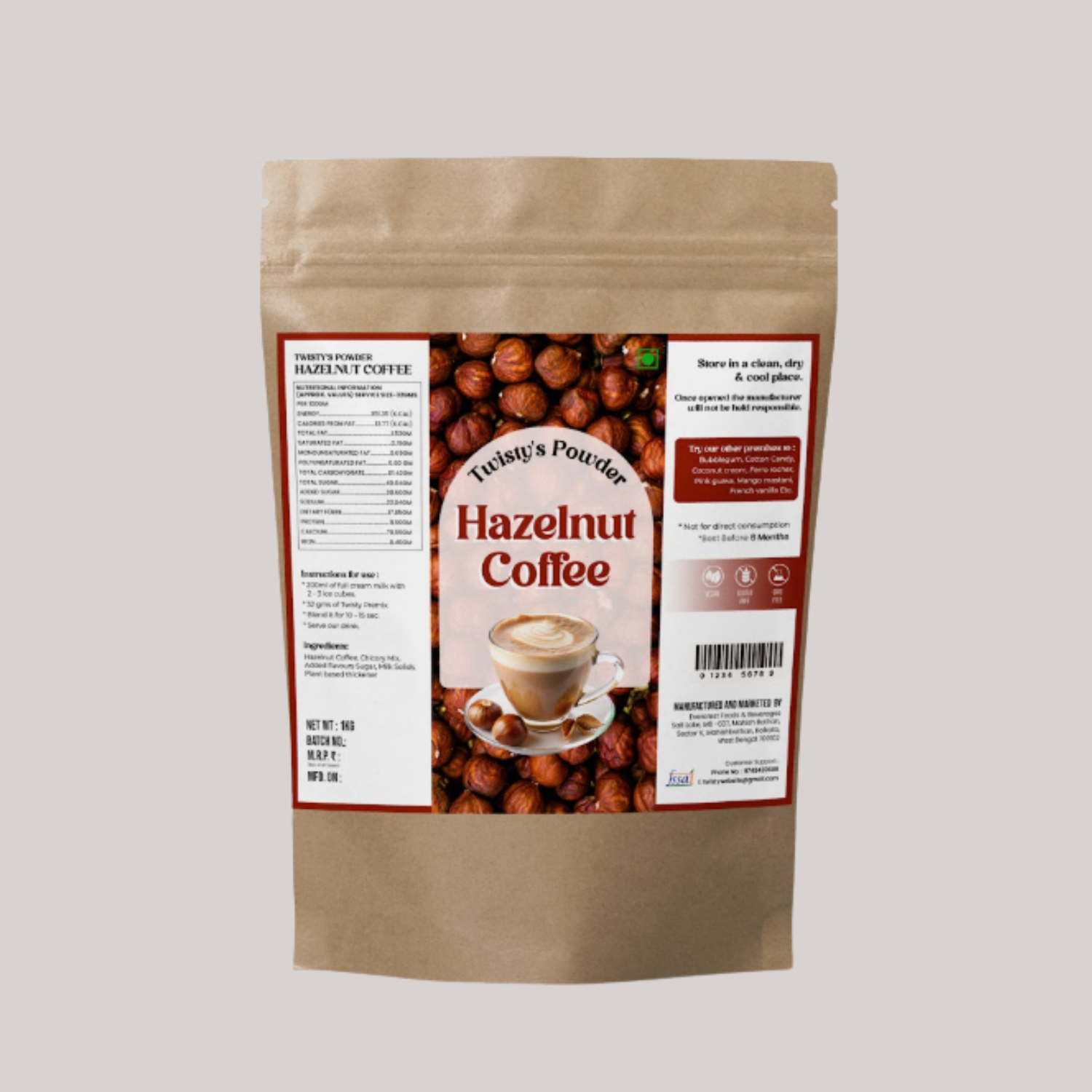 Coffee Mini Boba Kit | Brown Sugar Tapioca Pearls 500g + Hazelnut Coffee Powder 250g + Coffee Popping Boba 350g | Bubble Tea Making Kit