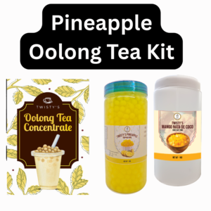 Pineapple Oolong Fruit Tea Bubble Tea Kit | Oolong Tea Concentrate (500 ml), Pineapple Popping Boba (350 g) & Mango Nata de Coco (350 g)