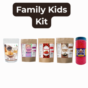 Family Kids Bubble Tea Kit – Family Pack | Brown Sugar Tapioca Pearls (1 kg), Bubblegum Powder (250 g), Strawberry Powder (250 g), French Vanilla Powder (250 g) & Bubblegum Popping Boba (350 g)