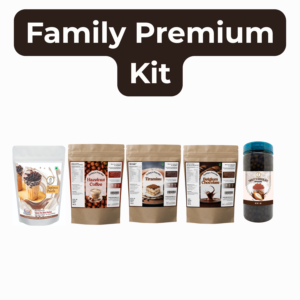 Family Premium Bubble Tea Kit – Family Pack | Brown Sugar Tapioca Pearls (1 kg), Belgian Chocolate Powder (250 g), Tiramisu Powder (250 g), Hazelnut Coffee Powder (250 g) & Chocolate Popping Boba (350 g)