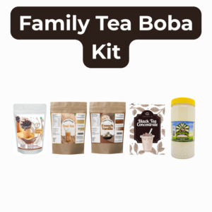Family Tea Bubble Tea Kit – Family Pack | Brown Sugar Tapioca Pearls (1 kg), Thai Tea Powder (250 g), French Vanilla Powder (250 g), Black Tea Concentrate (500 ml) & Coconut Popping Boba (350 g)