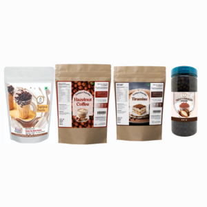 Coffee Lover Bubble Tea Kit | Brown Sugar Tapioca Pearls 1kg + Hazelnut Coffee Powder 250g + Tiramisu Powder 250g + Coffee Popping Boba 350g | DIY Bubble Tea Making Kit