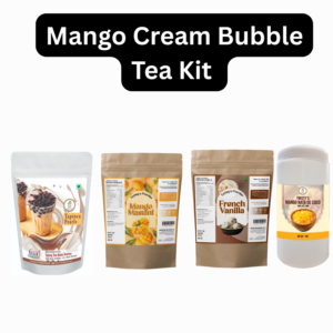 Mango Cream Bubble Tea Kit – Personal Use | Brown Sugar Tapioca Pearls (1 kg), Mango Powder (250 g), French Vanilla Powder (250 g) & Mango Nata de Coco (350 g)