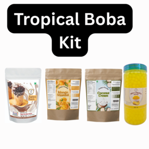 Party Use Boba Kit for Personal Use | Brown Sugar Tapioca Pearls 1 kg + Mango Powder 250 g + Coconut Cream Powder 250 g + Pineapple Popping Boba 350 g