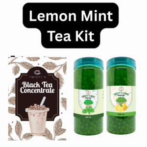Lemon Mint Fruit Tea Bubble Tea Kit | Black Tea Concentrate (500 ml), Lemon Popping Boba (350 g) & Mint Popping Boba (350 g)