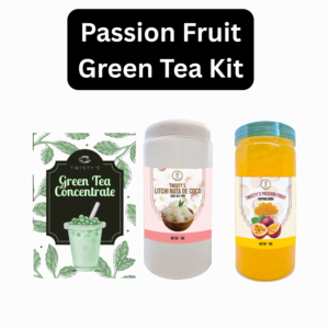Passion Fruit Green Tea Bubble Tea Kit | Green Tea Concentrate (500 ml), Passion Fruit Popping Boba (350 g) & Mango Nata de Coco (350 g)