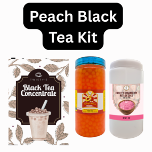 Peach Black Tea Bubble Tea Kit | Black Tea Concentrate (500 ml), Peach Popping Boba (350 g) & Strawberry Nata de Coco (350 g)