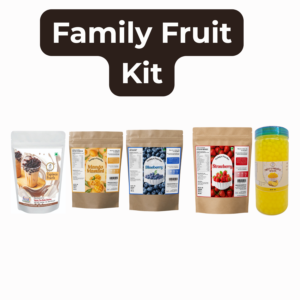 Family Fruit Bubble Tea Kit – Family Pack | Brown Sugar Tapioca Pearls (1 kg), Mango Powder (250 g), Blueberry Powder (250 g), Strawberry Powder (250 g) & Mango Popping Boba (350 g)