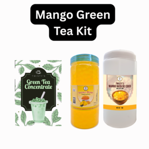 Mango Green Tea Bubble Tea Kit | Green Tea Concentrate (500 ml), Mango Popping Boba (350 g) & Mango Nata de Coco (350 g)