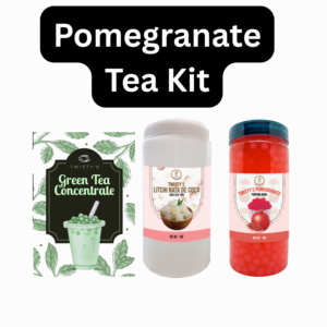 Pomegranate Fruit Tea Bubble Tea Kit | Green Tea Concentrate (500 ml), Pomegranate Popping Boba (350 g) & Litchi Nata de Coco (350 g)