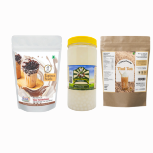 Thai Tea Mini Boba Kit | Brown Sugar Tapioca Pearls 500g + Thai Tea Powder 250g + Coconut Popping Boba 350g | Bubble Tea Making Kit
