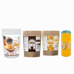 Classic Home Bubble Tea Kit | Brown Sugar Tapioca Pearls 1kg + Belgian Chocolate Powder 250g + Mango Powder 250g + Mango Popping Boba 350g | DIY Bubble Tea Making Kit