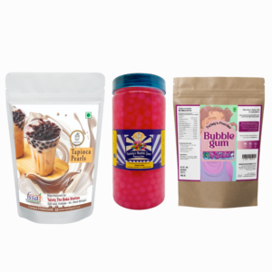 Bubblegum Mini Boba Kit | Brown Sugar Tapioca Pearls 500g + Bubblegum Powder 250g + Bubblegum Popping Boba 350g | Bubble Tea Making Kit