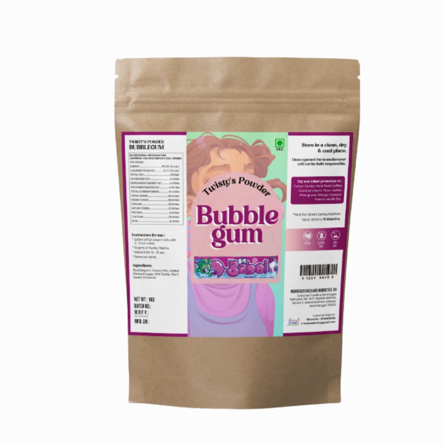 Bubblegum Mini Boba Kit | Brown Sugar Tapioca Pearls 500g + Bubblegum Powder 250g + Bubblegum Popping Boba 350g | Bubble Tea Making Kit
