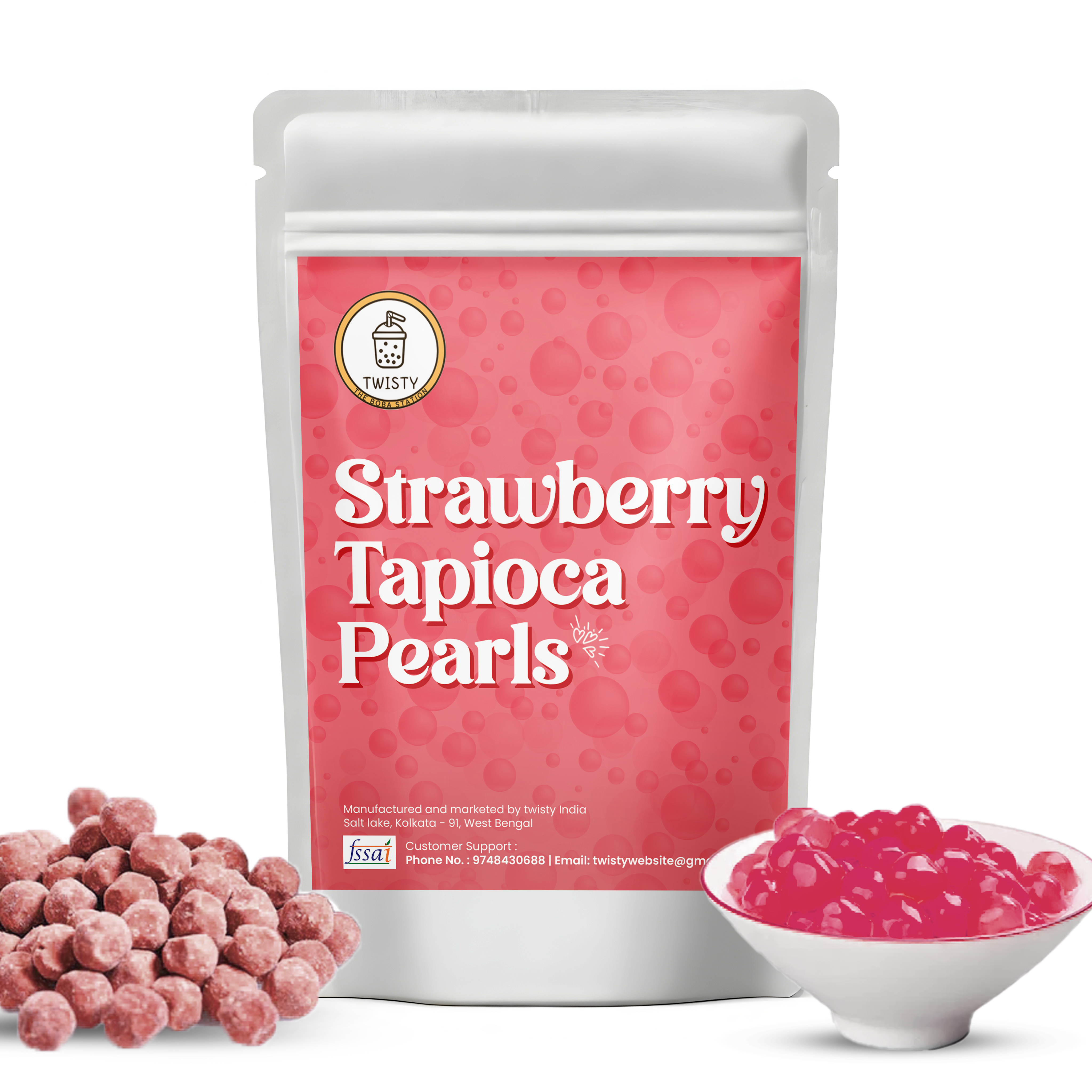 Twisty Strawberry Tapioca Pearls for Bubble Tea – Fruity Boba Pearls (1Kg)